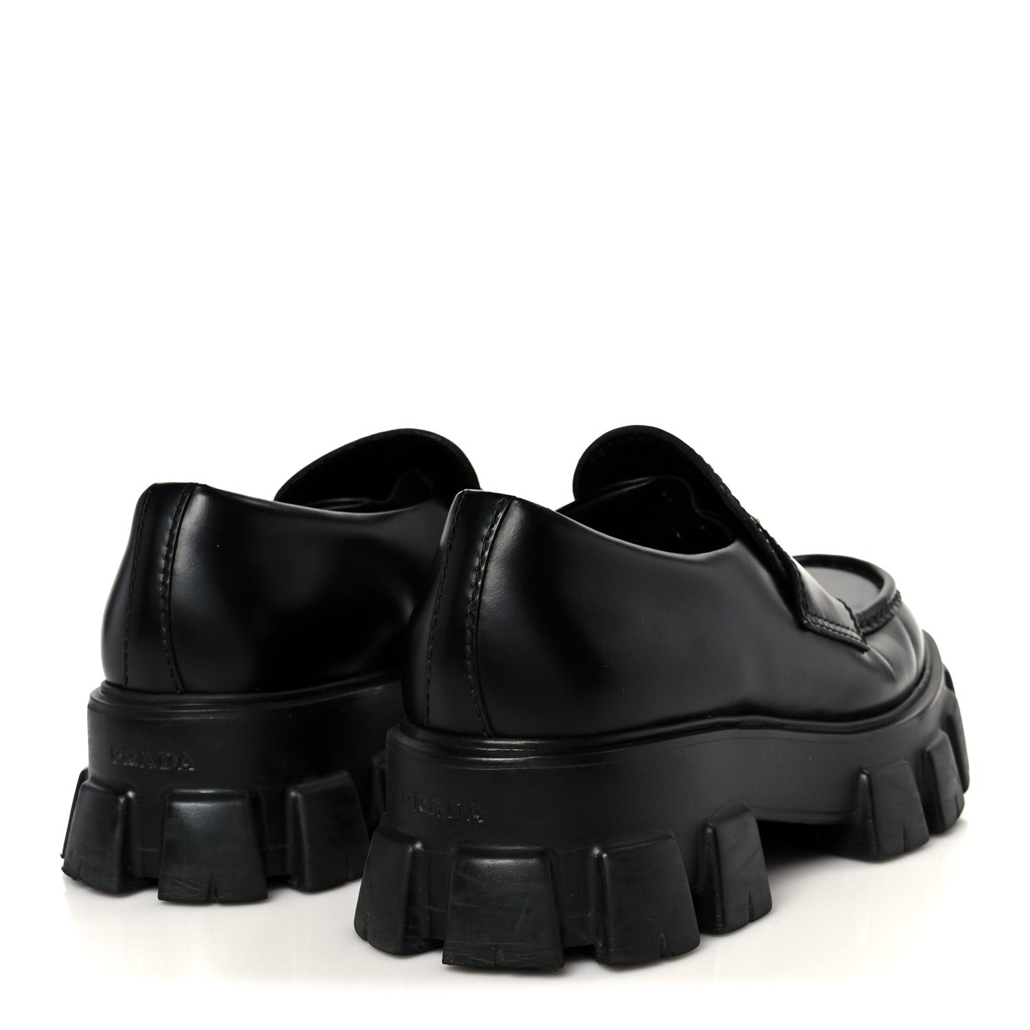Prada Spazzolato Rois Metal Triangle Logo Mens Monolith 60mm Loafers 8.5 Black 5 of 10