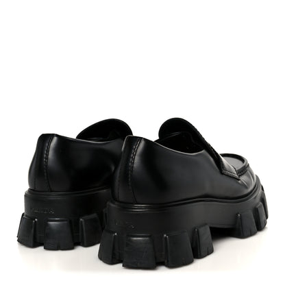 Prada Spazzolato Rois Metal Triangle Logo Mens Monolith 60mm Loafers 8.5 Black 5 of 10