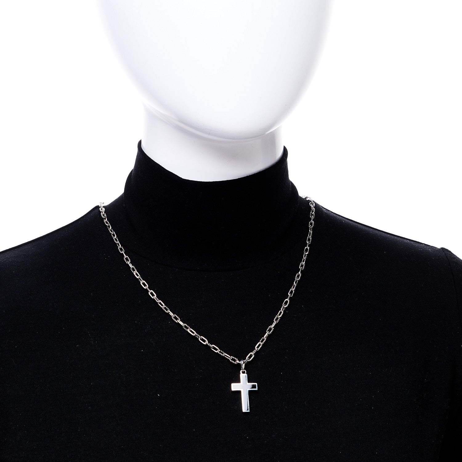 David Yurman Sterling Silver Black Onyx Cross Pendant DY Madison Chain Necklace 2 of 4
