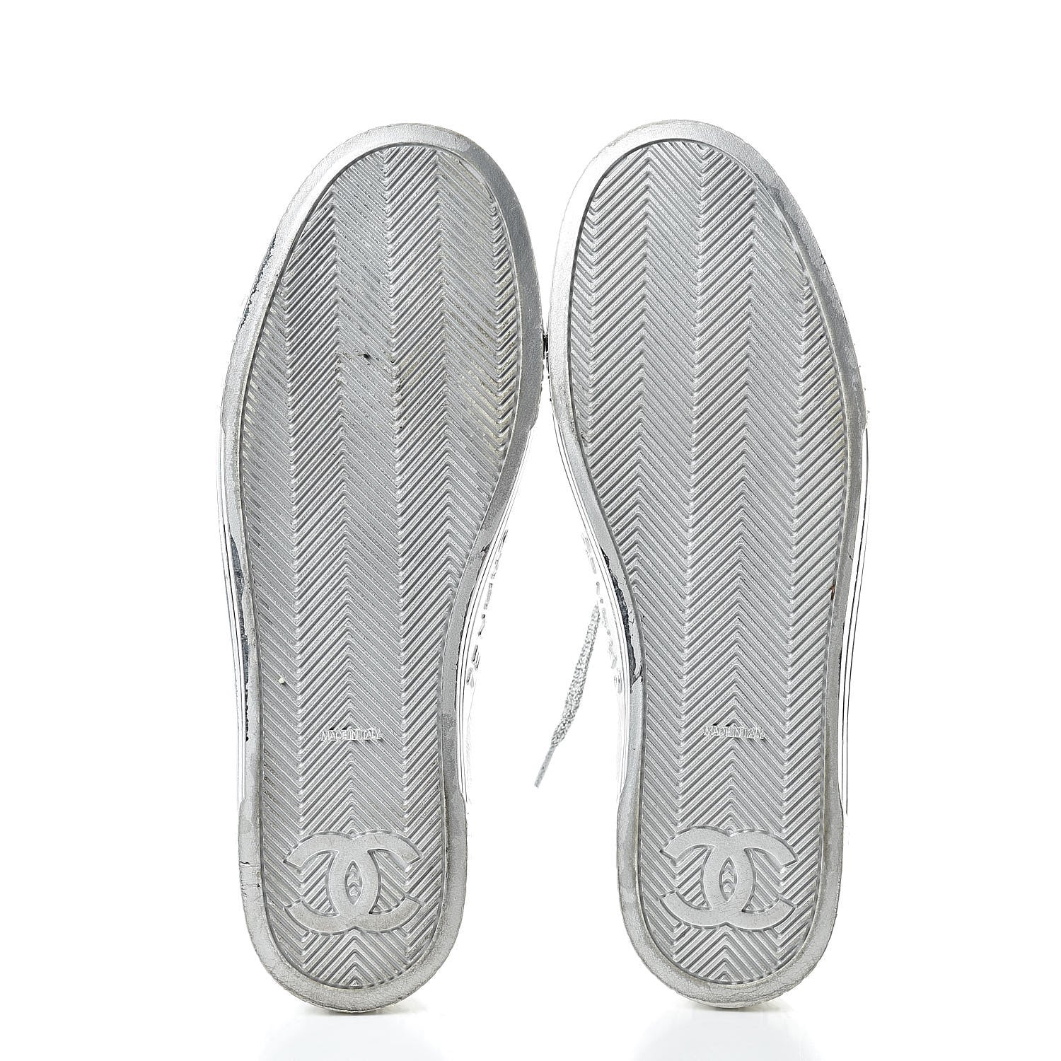 Chanel Laminated Lambskin Sneakers 37.5 Silver 5 of 17