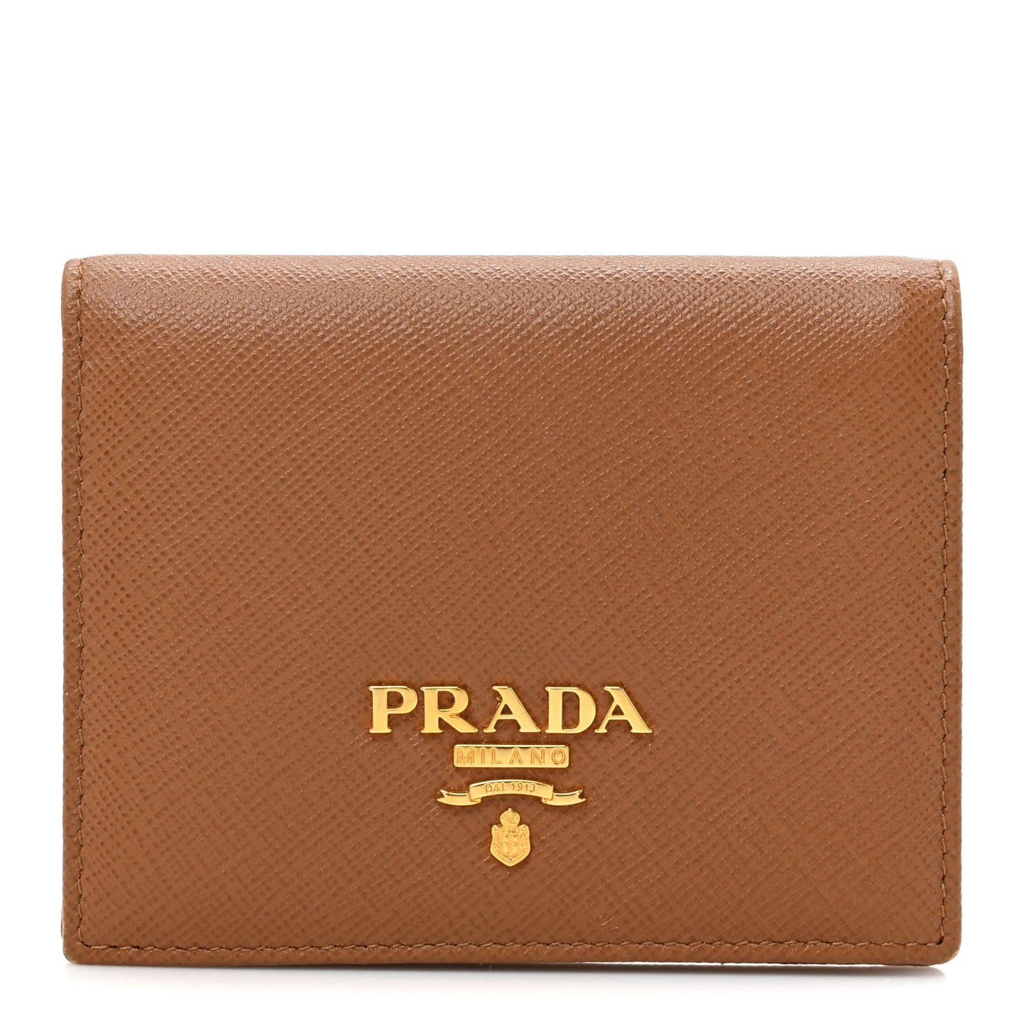 Saffiano Metal Compact Snap Bi-Fold Wallet Caramel