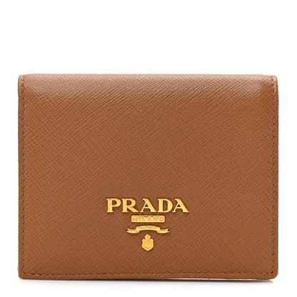 Prada Saffiano Metal Compact Snap Bi-Fold Wallet Caramel 1 of 9