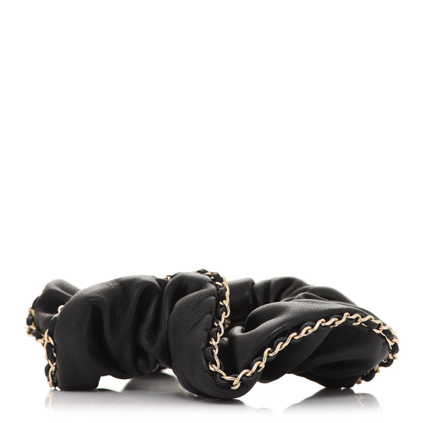 Lambskin Chain CC Hair Scrunchie Black Gold