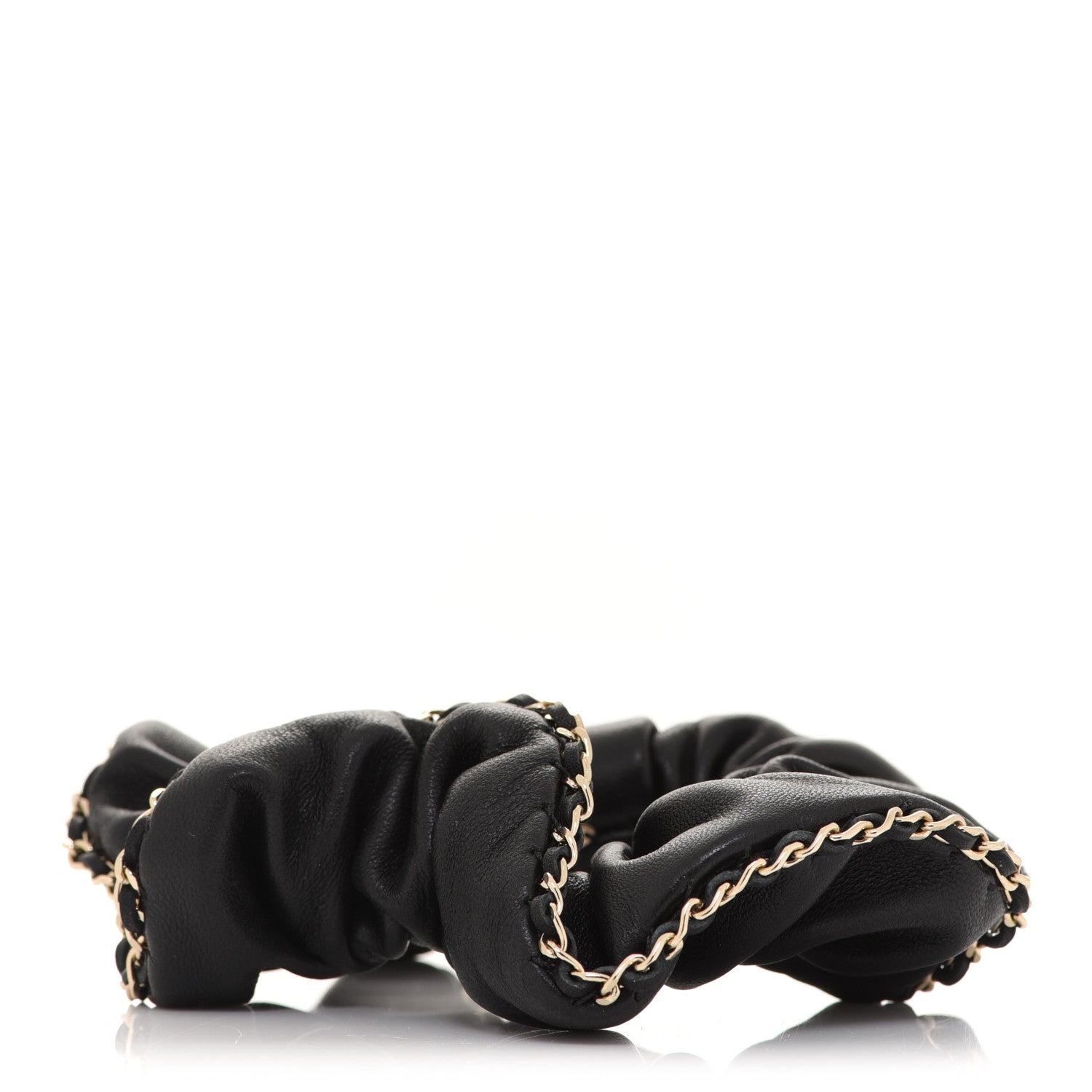 Chanel Lambskin Chain CC Hair Scrunchie Black Gold 4 of 6