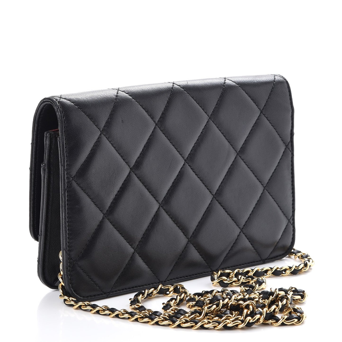 Lambskin Quilted Golden Class Wallet on Chain WOC Black