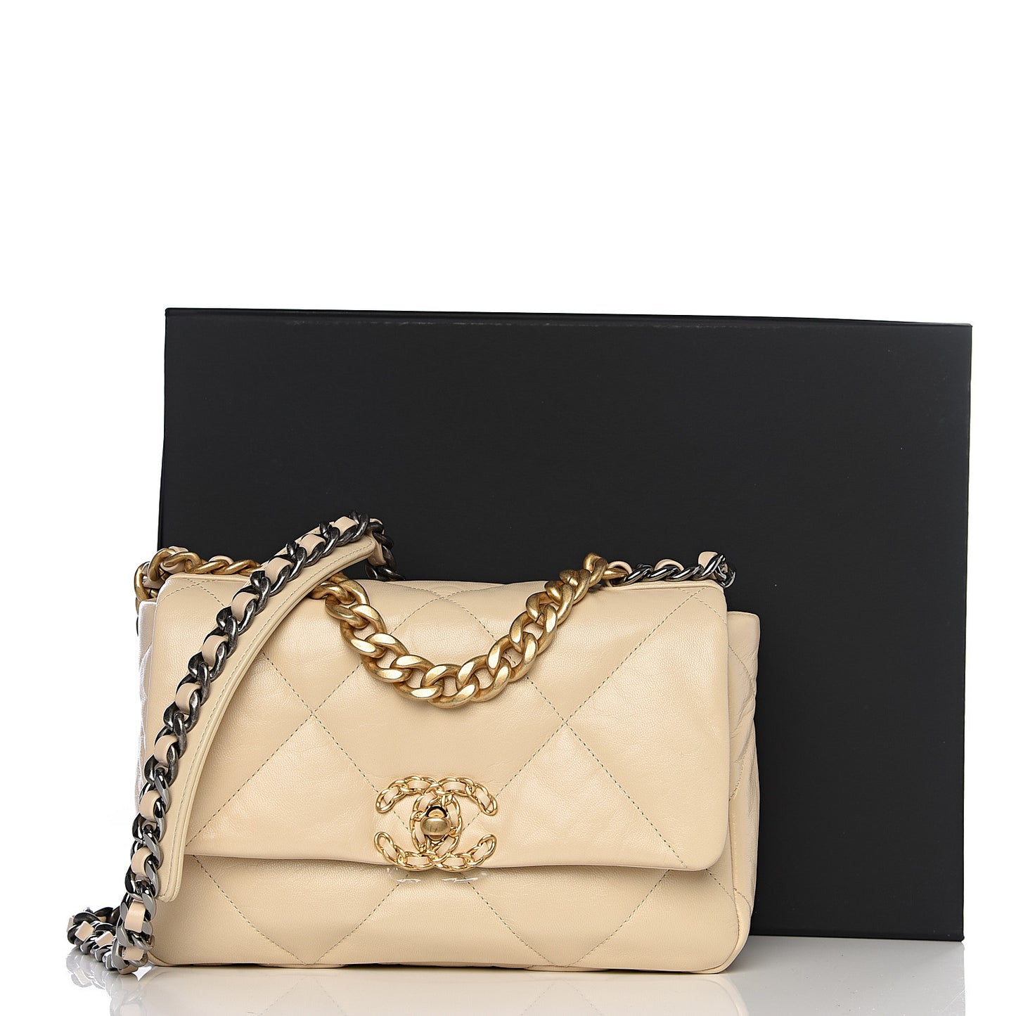 Goatskin Quilted Medium 19 Flap Light Beige