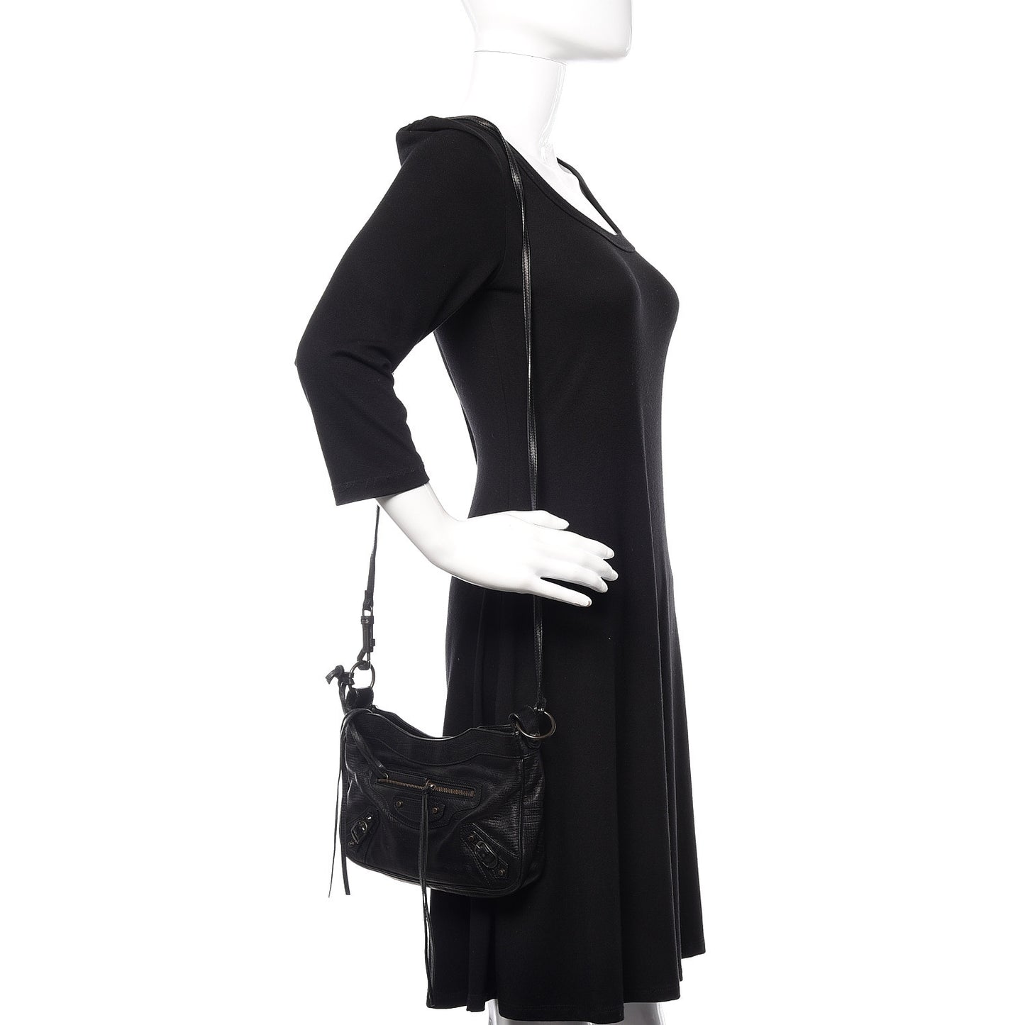 Agneau Classic Hardware Lizard Embossed Hip Black