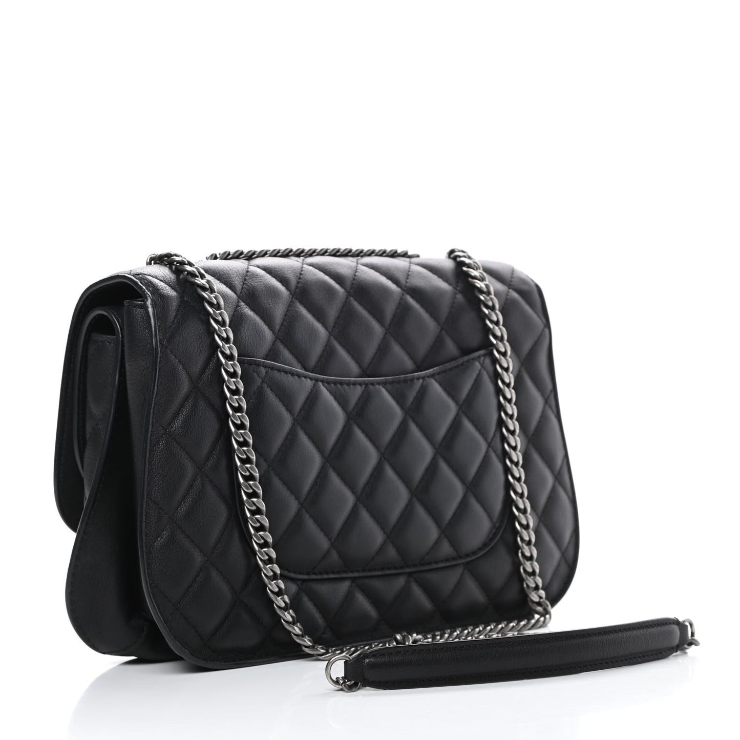 Lambskin Quilted Large Natural CC Flap Black