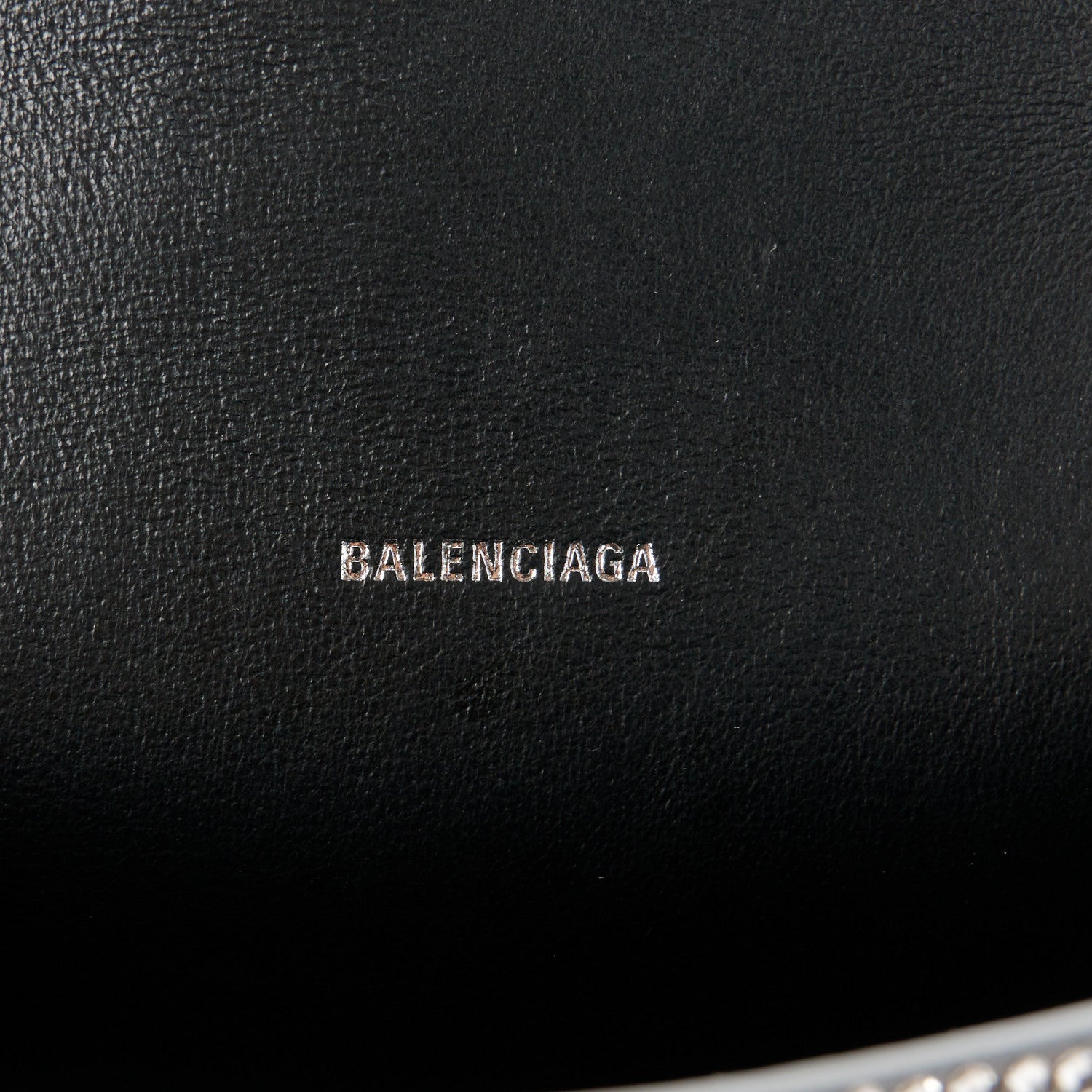 Balenciaga Strass Suede Allover Logo Hourglass Top Handle Bag XS with Chain Silver Black 6 of 11
