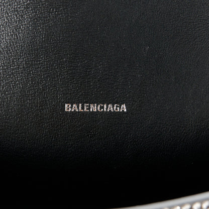 Balenciaga Strass Suede Allover Logo Hourglass Top Handle Bag XS with Chain Silver Black 6 of 11