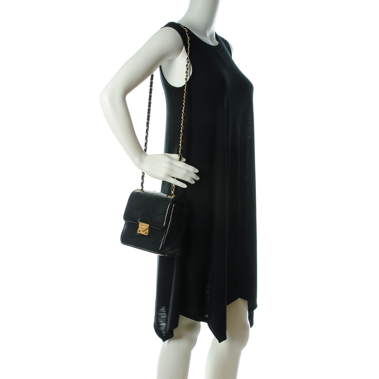 Chanel Lambskin Scallop Quilted Mini Pagoda Square Flap Black 2 of 7