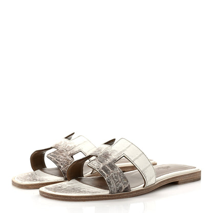 Hermes Matte Niloticus Crocodile Himalaya Oran Sandals 37 Blanc 3 of 9