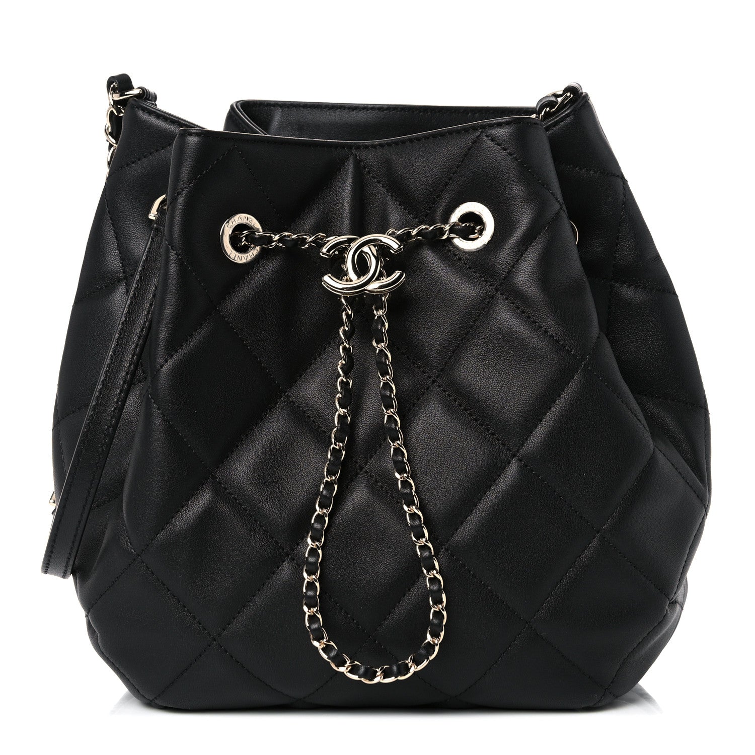 Chanel Lambskin Quilted Large CC Drawstring Bag Black 1 of 10