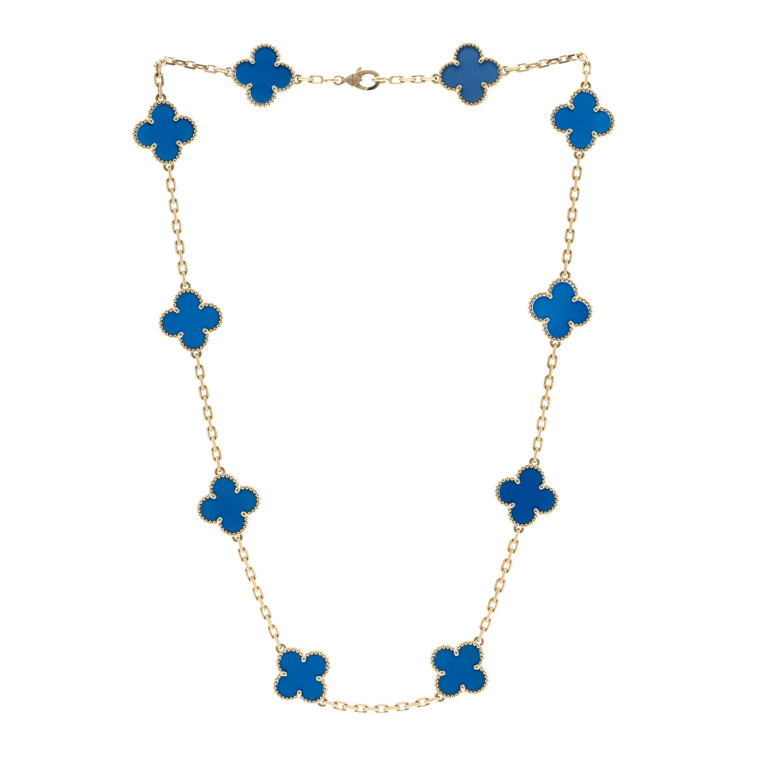 Van Cleef & Arpels 18K Yellow Gold Blue Agate 10 Motifs Vintage Alhambra Necklace 3 of 5