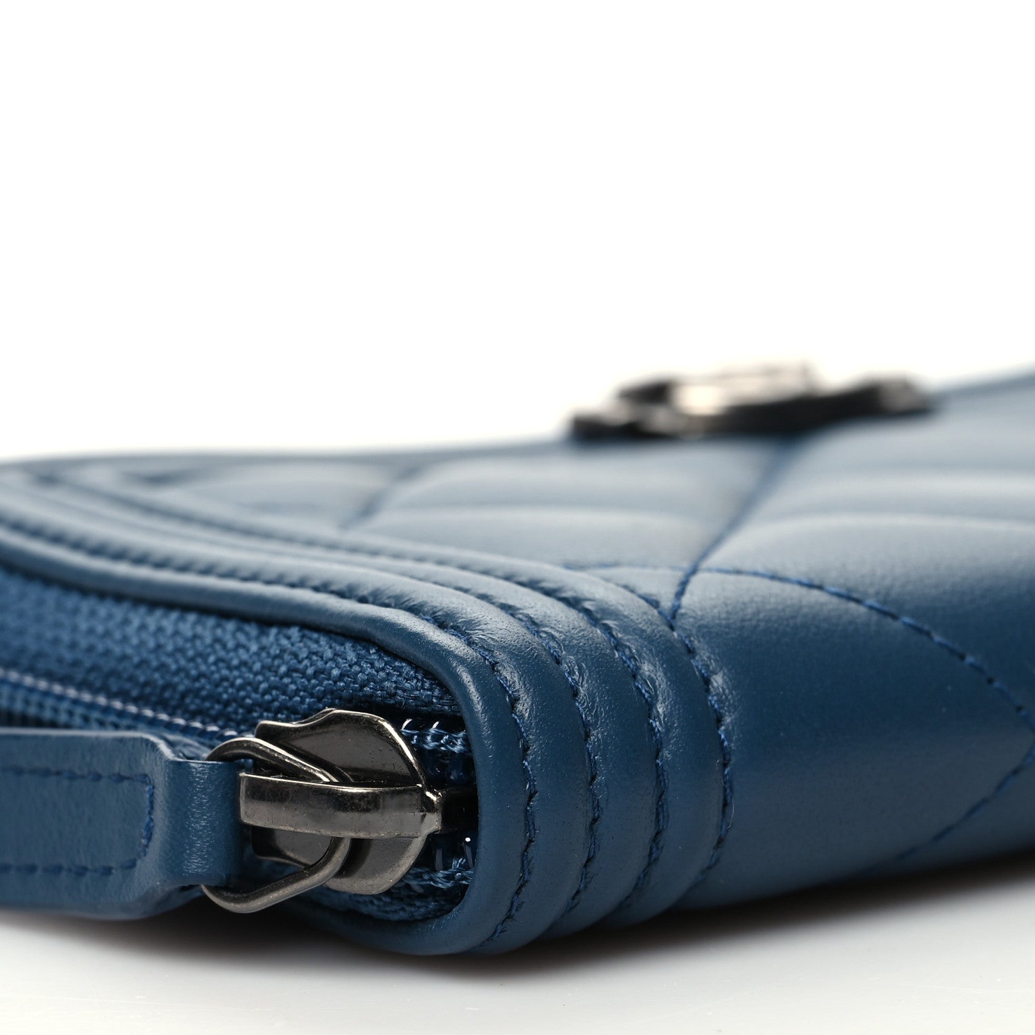 Chanel Lambskin Quilted Small Boy Zip Around Wallet Blue 10 of 11