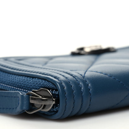 Chanel Lambskin Quilted Small Boy Zip Around Wallet Blue 10 of 11