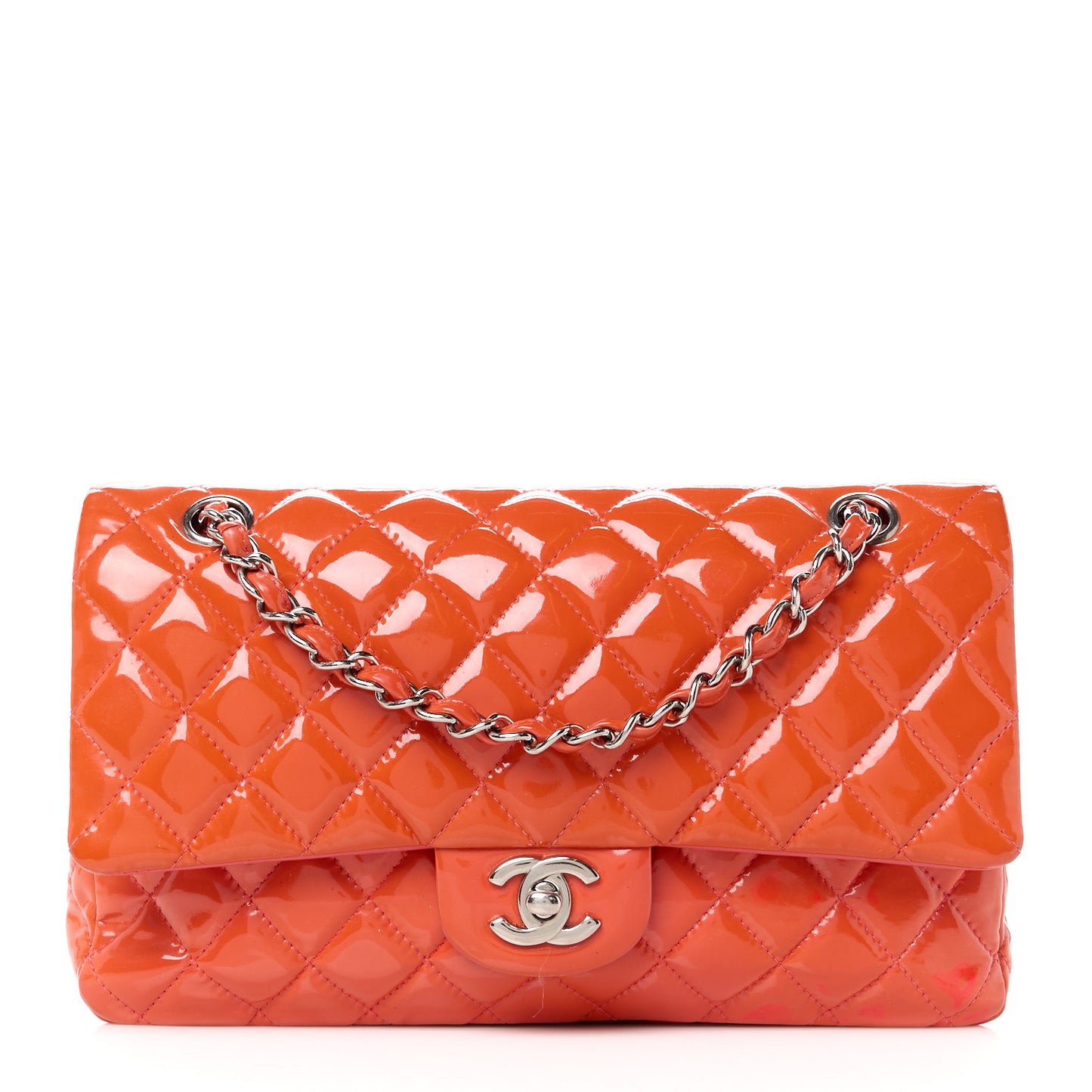 Patent Quilted Medium Double Flap Coral