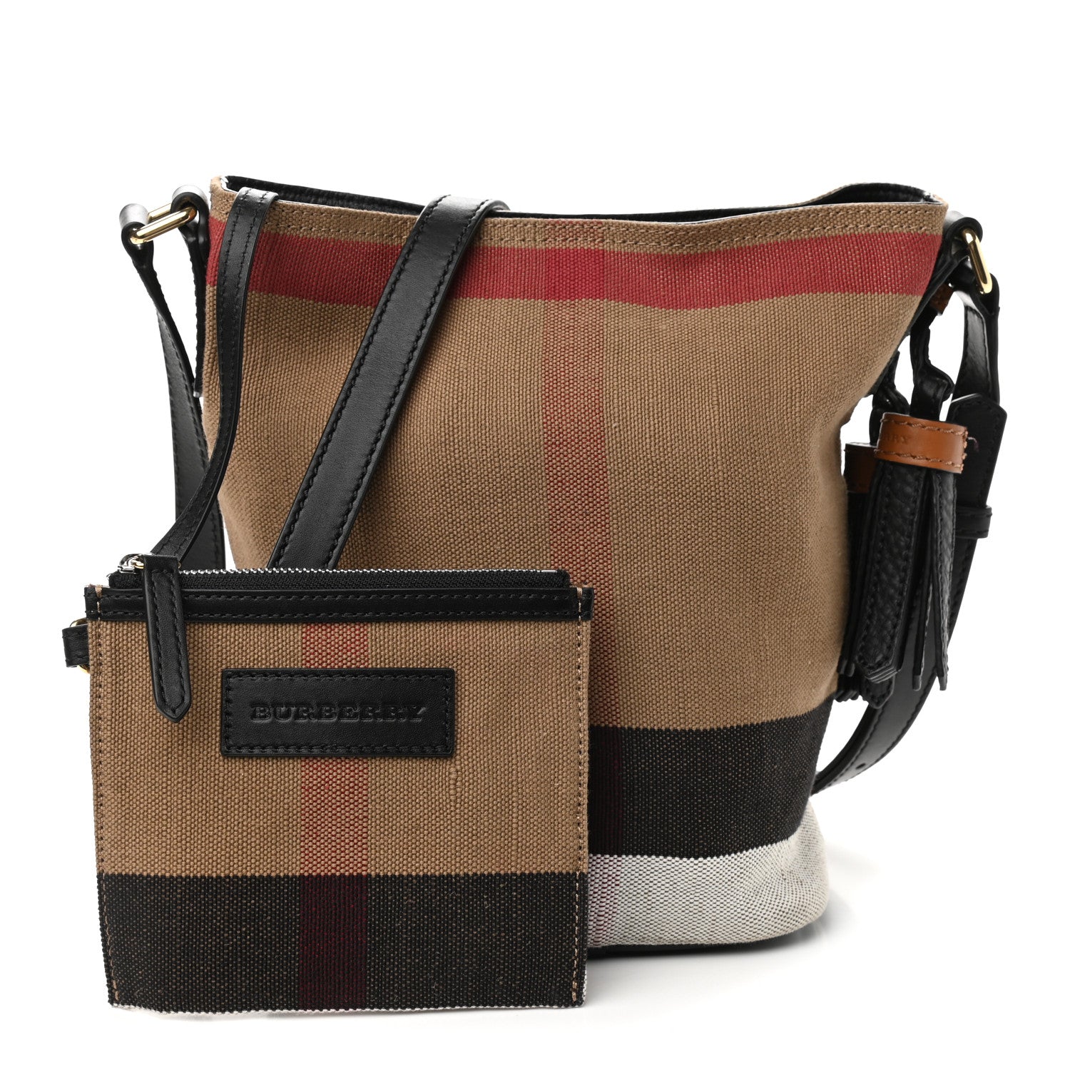 Burberry Canvas Mega Check Mini Ashby Tassel Crossbody Black 1 of 10