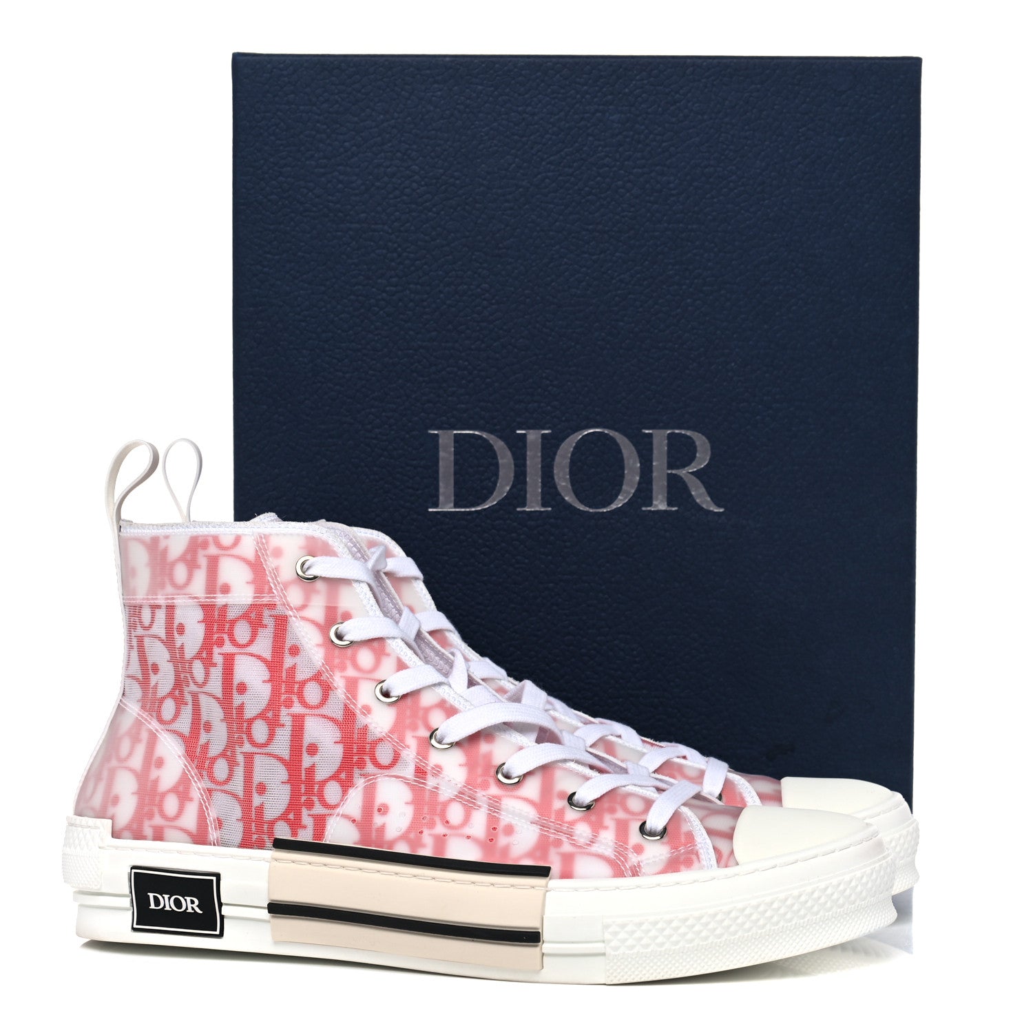 Christian Dior Canvas Oblique Mens B23 High Top Sneakers 44 Red White 8 of 8