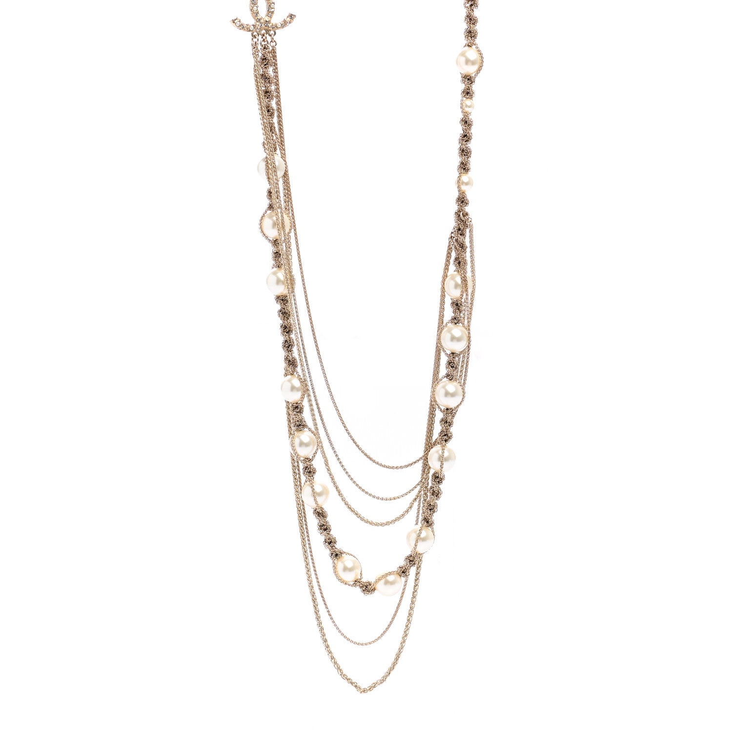 Chanel Pearl Chain CC Long Multistrand Necklace Gold 1 of 7