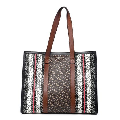 Burberry E-Canvas Monogram Stripe Book Tote Bridle Brown 1 of 8