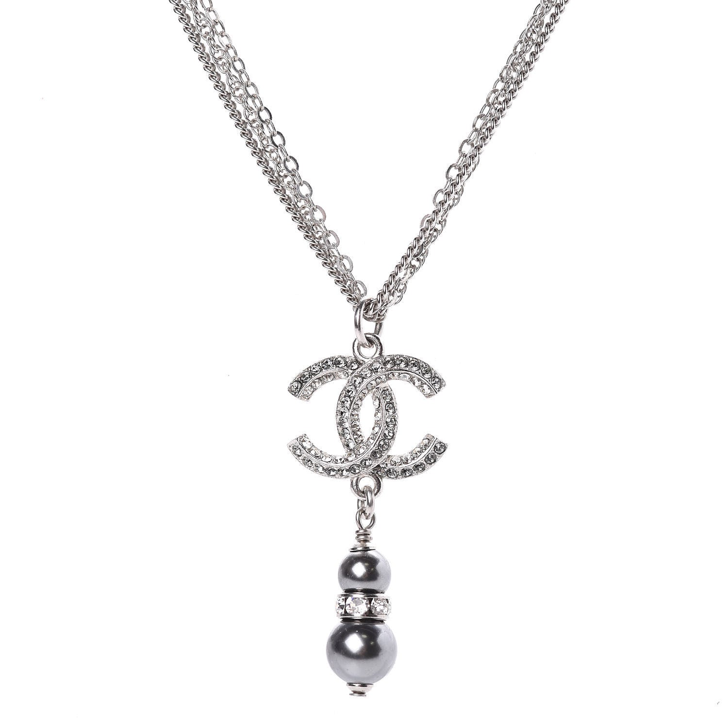 Chanel Pearl Crystal CC Drop Necklace Dark Grey 4 of 6