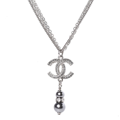Chanel Pearl Crystal CC Drop Necklace Dark Grey 4 of 6