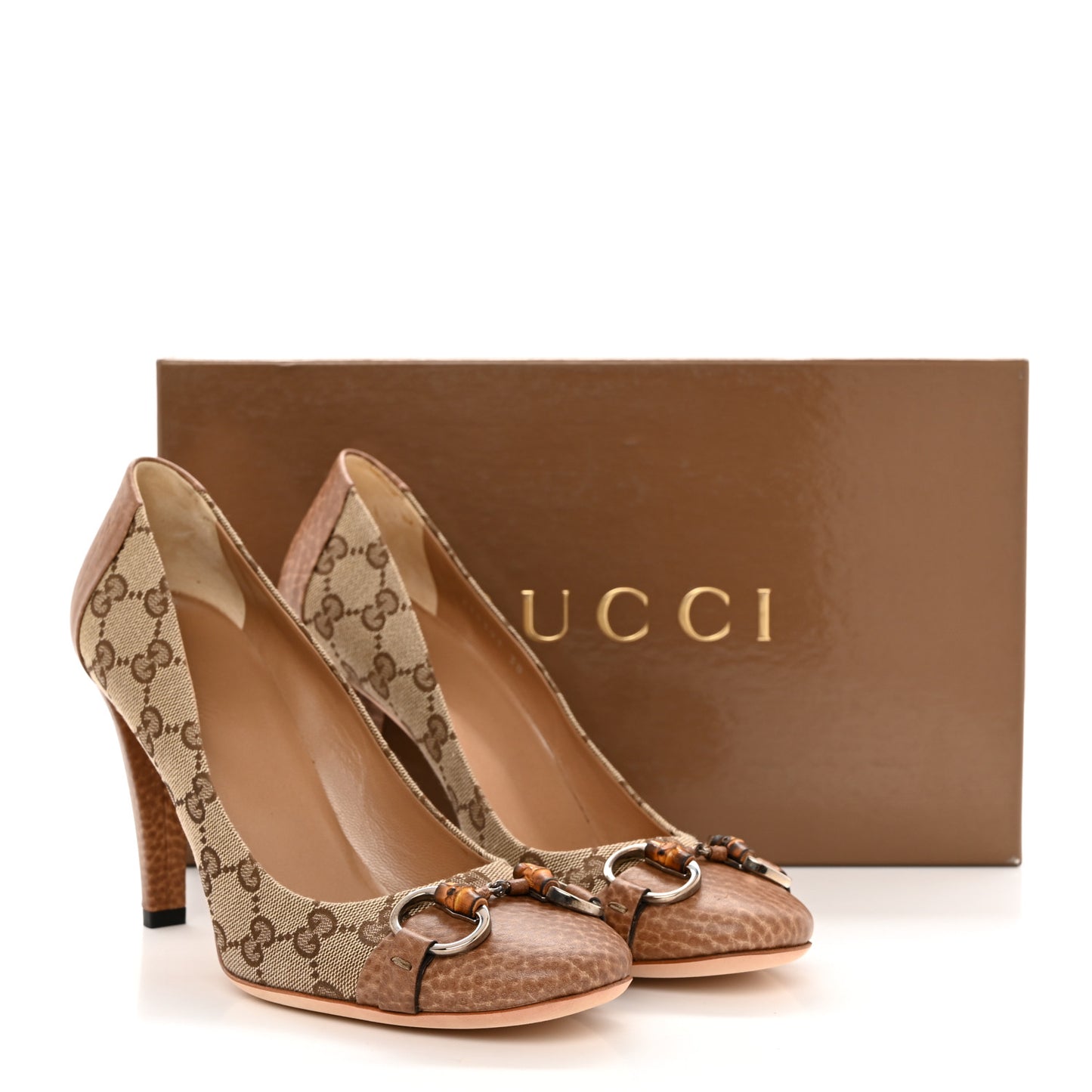 Monogram GG Grained Calfskin Horsebit Pumps 38 Brown