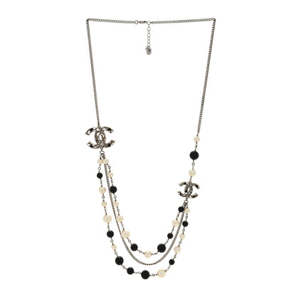Chanel Crystal Pearl CC Multi Strand Necklace Silver Black 2 of 4