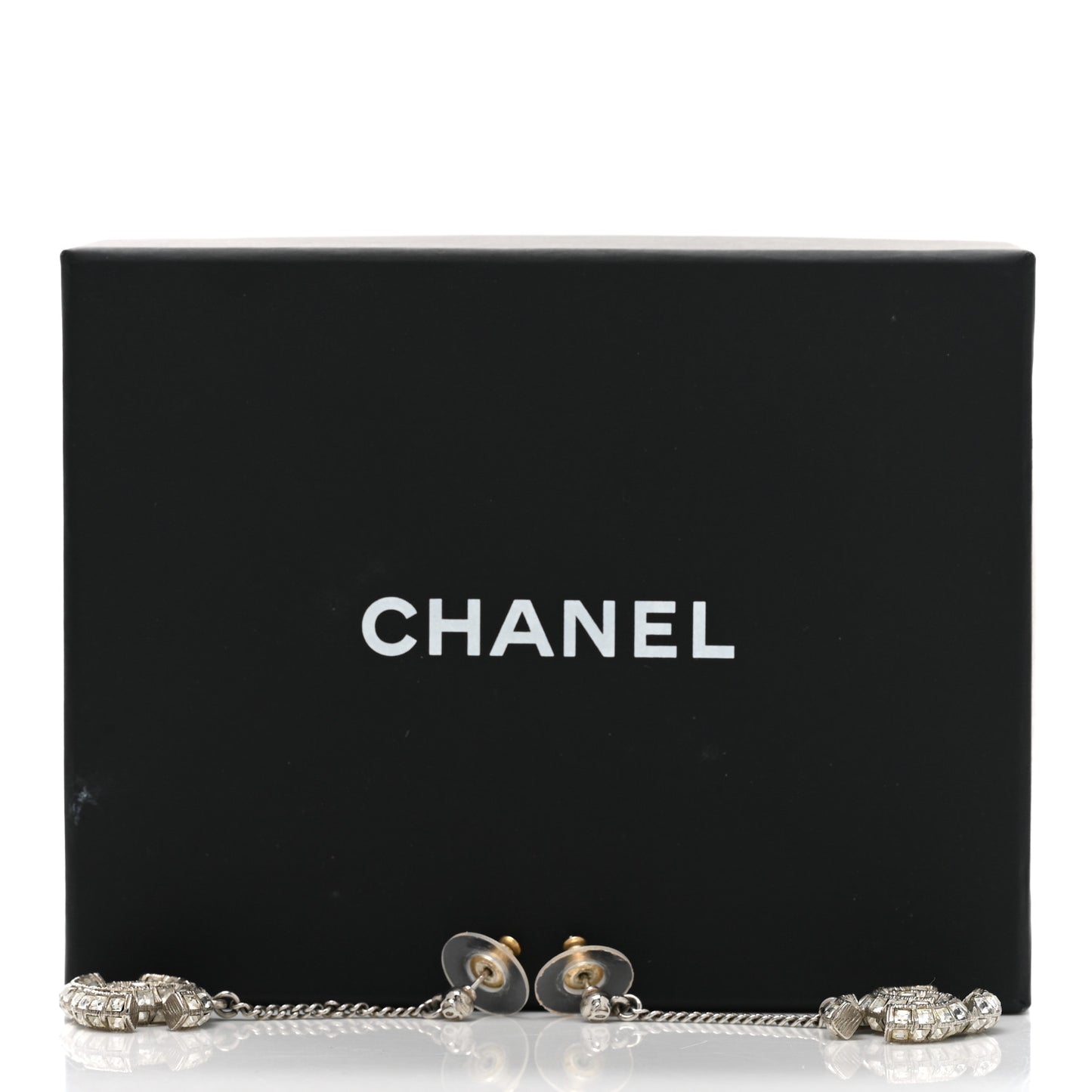 Baguette Crystal CC Drop Earrings Silver