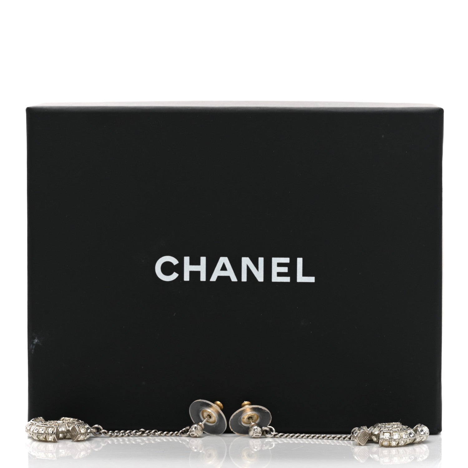 Chanel Baguette Crystal CC Drop Earrings Silver 4 of 4