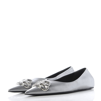 Balenciaga Metallic Calfskin BB Knife Pointy Toe Ballerina Flats 38.5 Silver Hardware 3 of 10