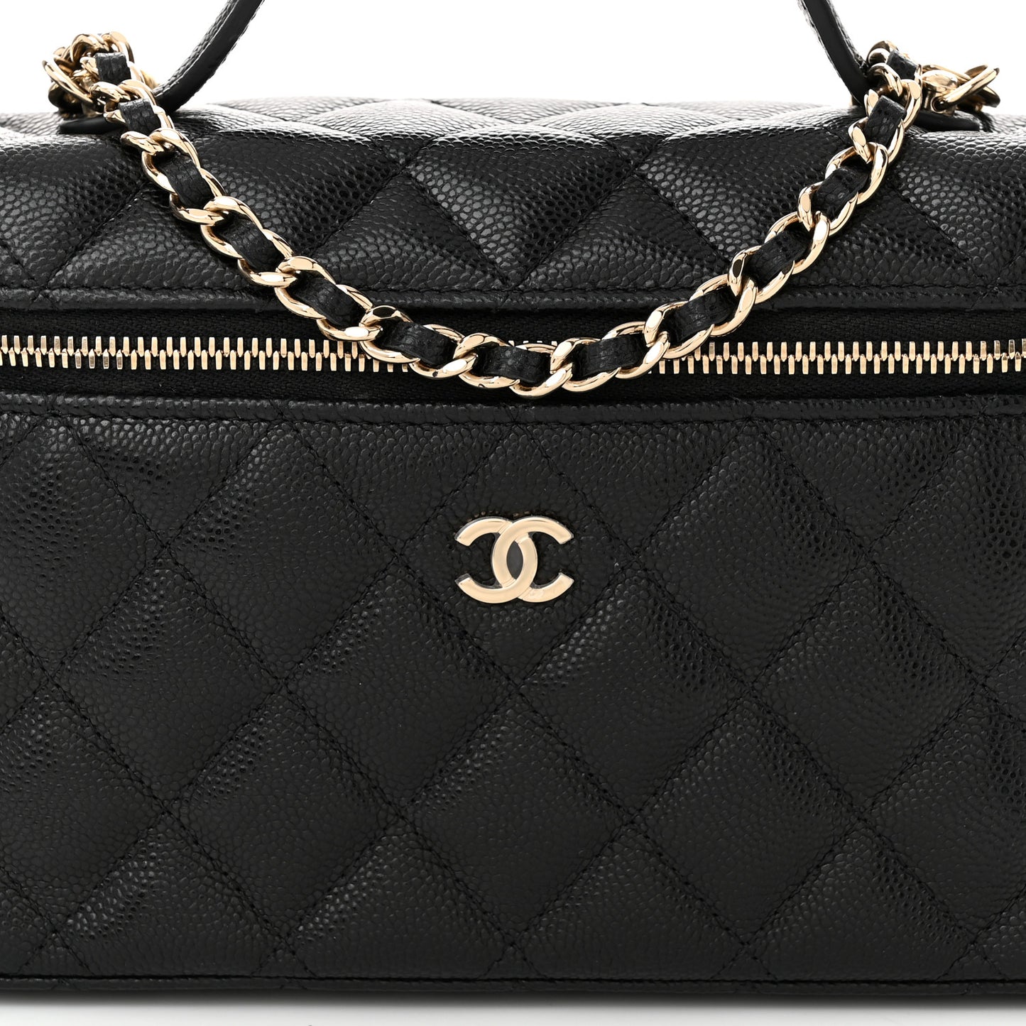 Caviar Quilted Top Handle Slim Vanity With Chain Black