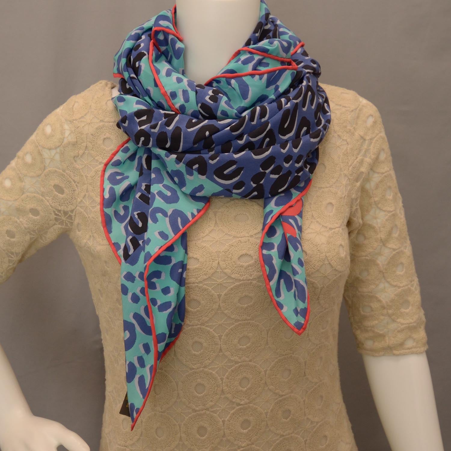 Louis Vuitton Silk Giant Leopard Square Scarf Blue Lagoon 2 of 4