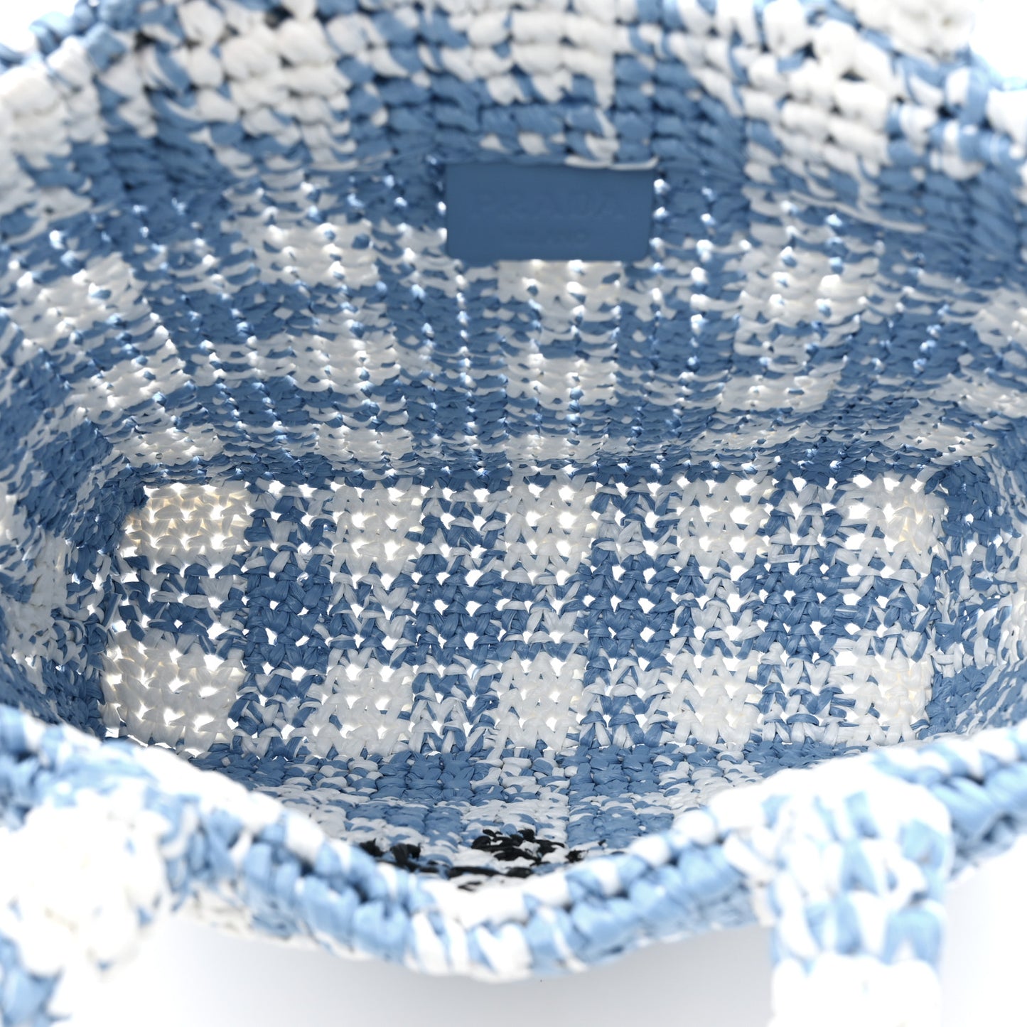 Yarn Raffia Effect Crochet Embroidered Small Logo Tote Celeste