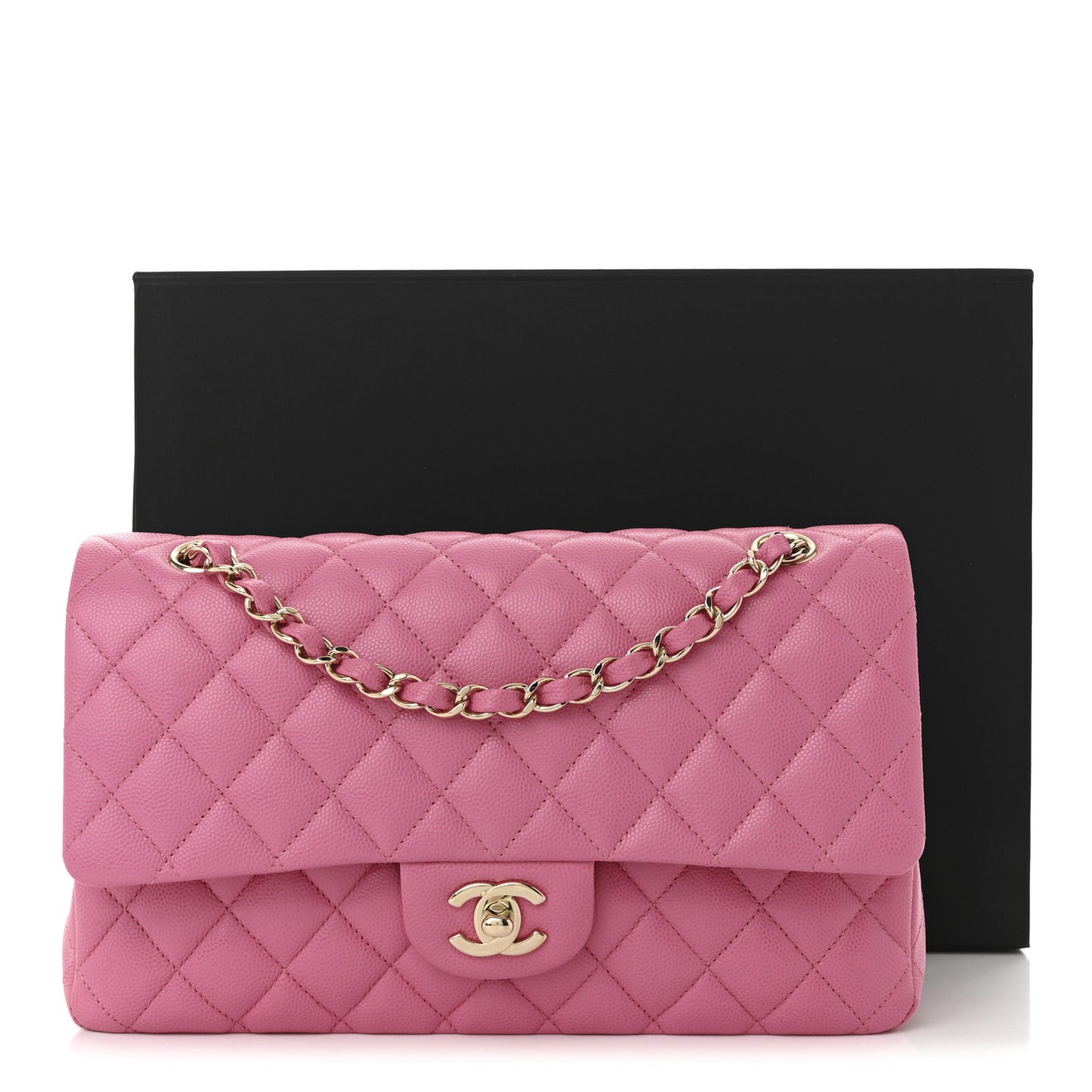 Caviar Quilted Medium Double Flap Pink