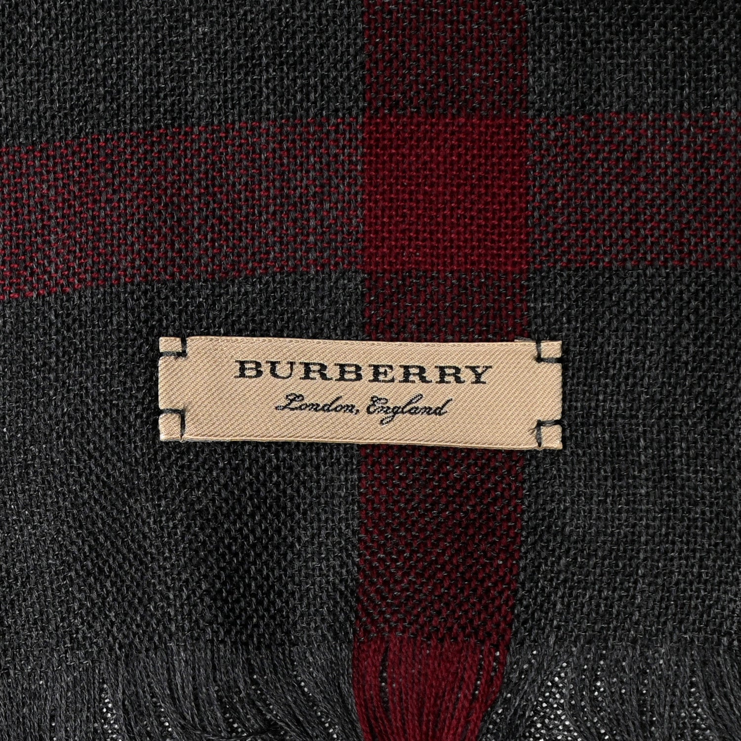 Burberry Wool Cashmere Tonal Lightweight Check Scarf Charcoal 5 of 5