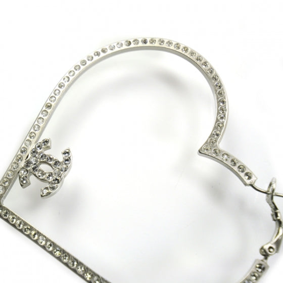 Chanel Swarovski Crystal CC Heart Hoop Earrings 3 of 5