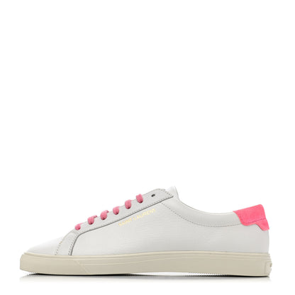 Saint Laurent Grained Calfskin Andy Low Top Sneakers 41 Optical White Fuxia Fluo 1 of 4