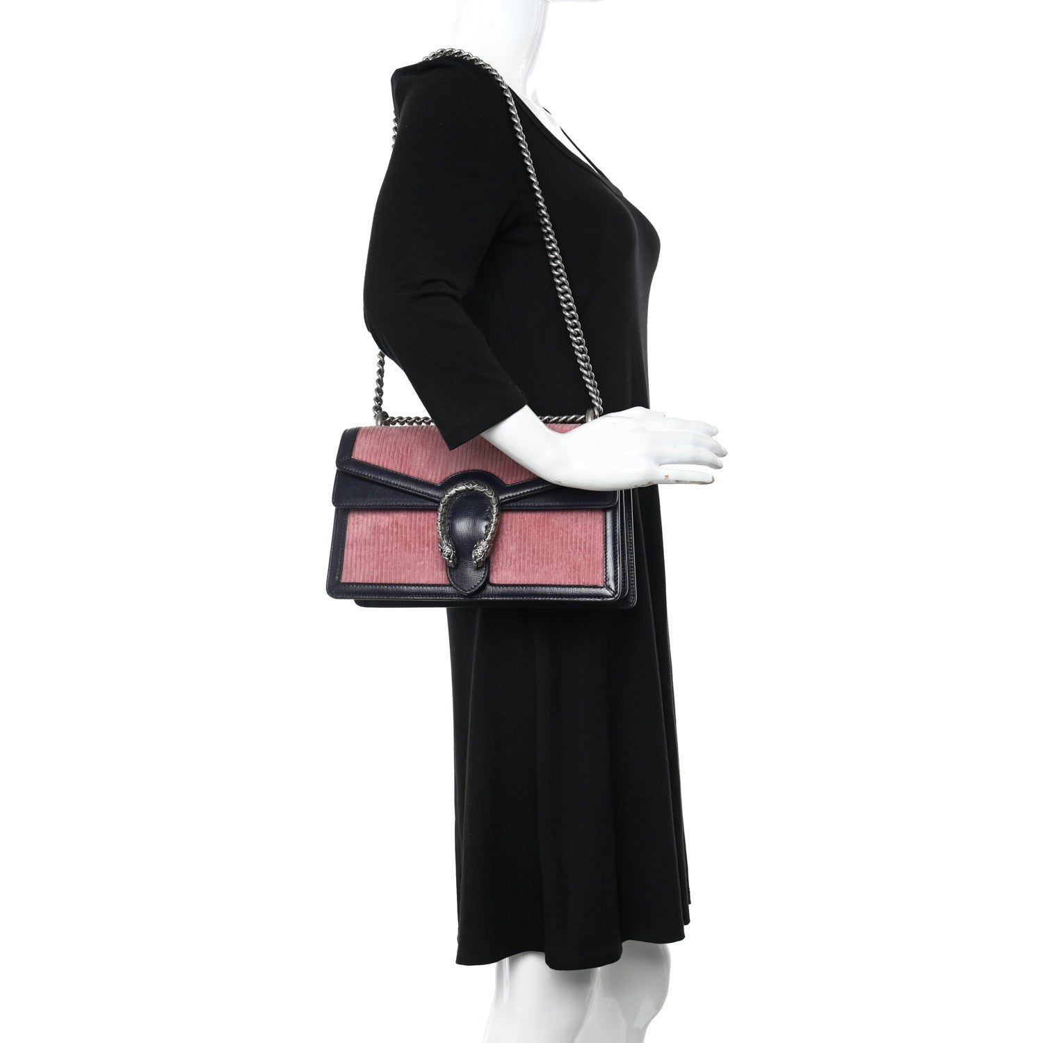 Gucci Lanzo Stretch Cord Azalea Calfskin Small Dionysus Shoulder Bag Pink Blue 2 of 10