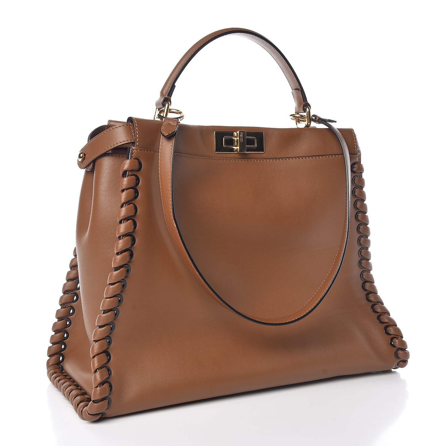 Fendi Calfskin Lace Up Large Peekaboo Iconic Satchel Cognac 4 of 11
