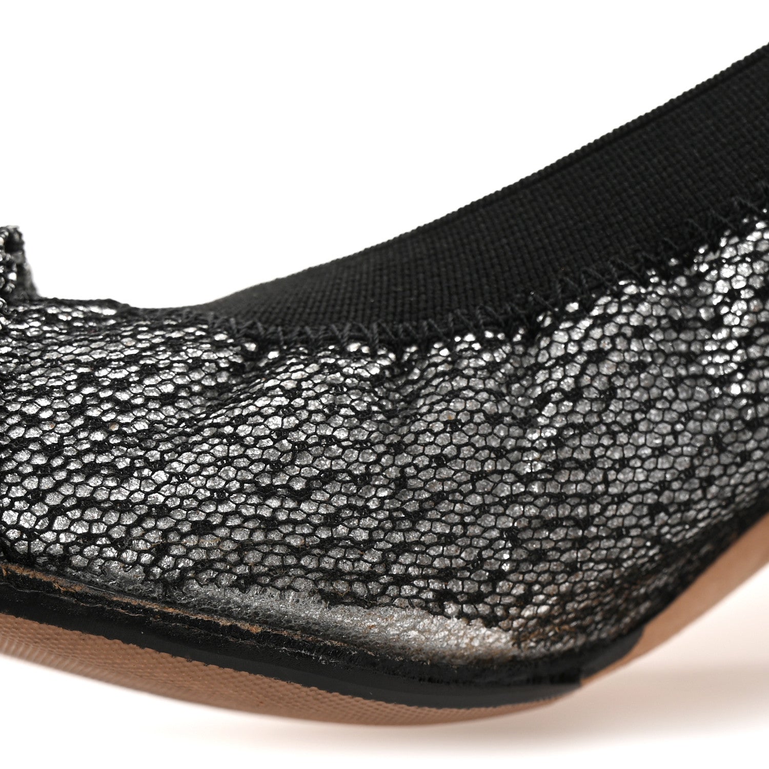 Chanel Lace Lambskin CC Elastic Stretch Pumps 39 Black Silver Rose Gold 11 of 12