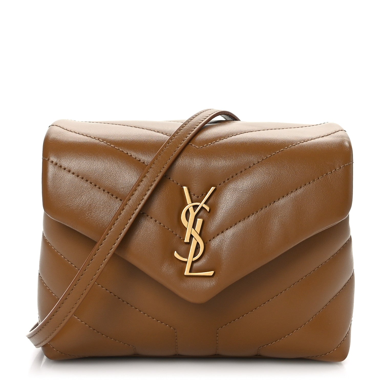 Saint Laurent Calfskin Y Quilted Monogram Toy Loulou Crossbody Bag Dark Natural 1 of 9