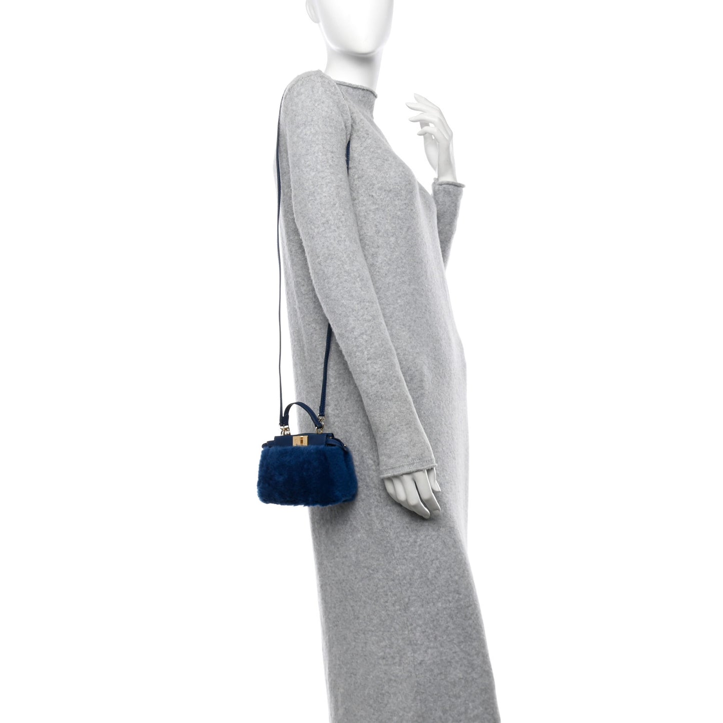 Shearling Shiny Nappa Micro Peekaboo Iconic Satchel Blue