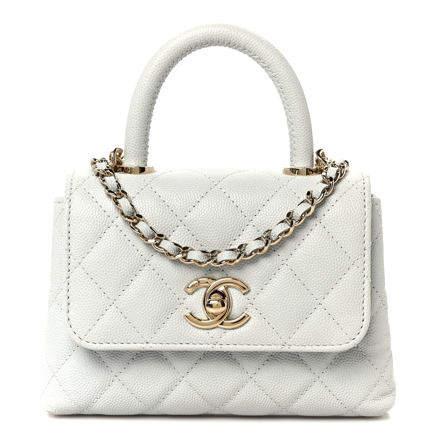 Chanel Caviar Lizard Embossed Quilted Coco Handle Clutch With Chain Light Blue 1 of 11