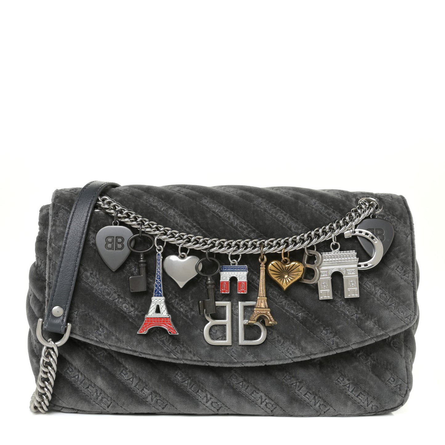Velvet Charms Logo Matelasse M BB Round Shoulder Bag Gris
