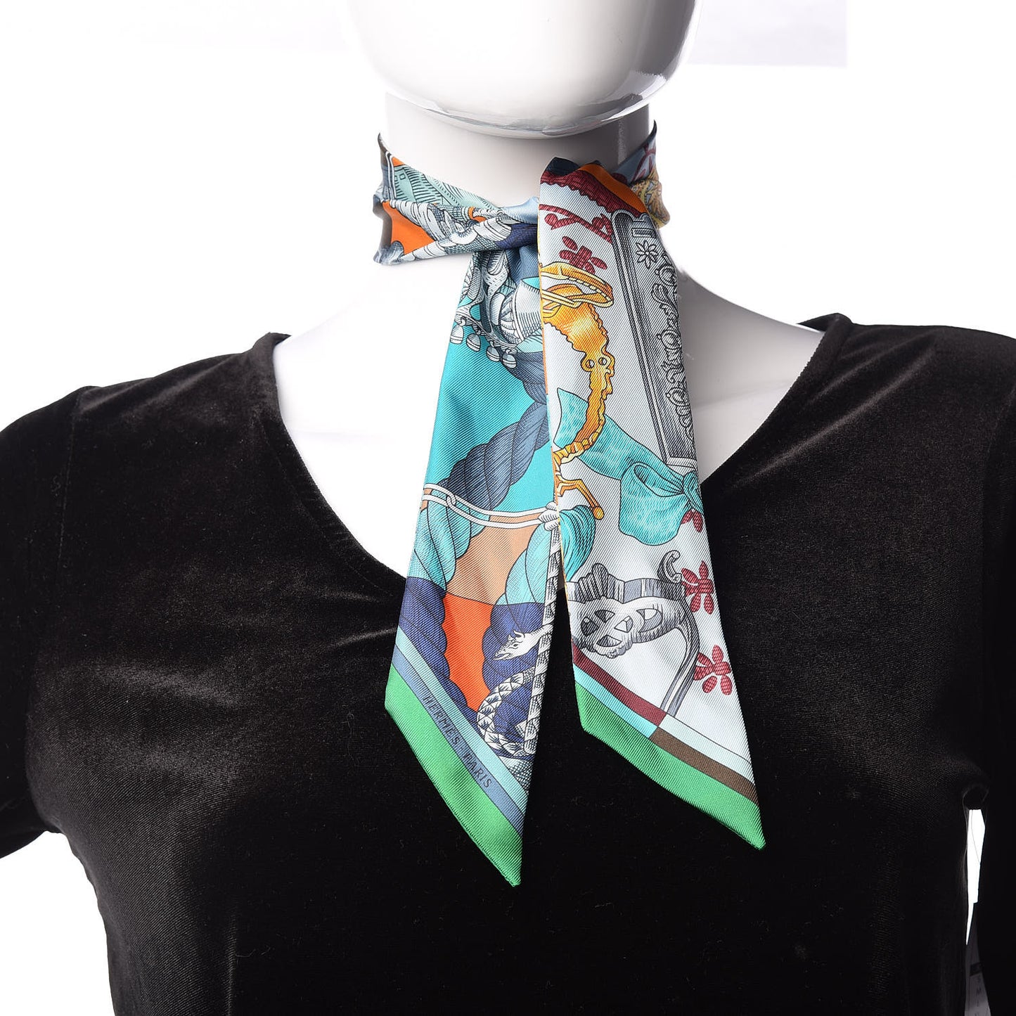 Silk Cavalleria D'Etriers Twilly Emeraude Orange Turquoise