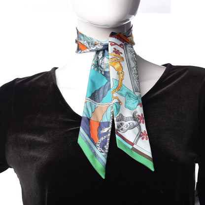 Hermes Silk Cavalleria D'Etriers Twilly Emeraude Orange Turquoise 2 of 5
