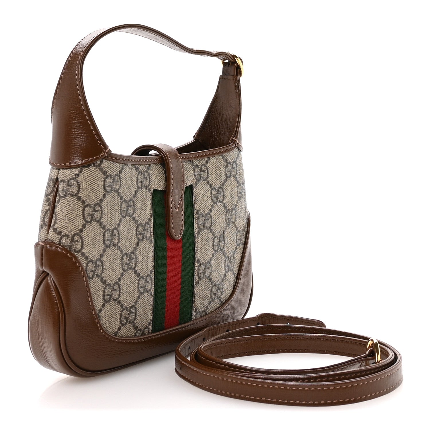 Gucci GG Supreme Monogram Azalea Calfskin Web Mini Jackie 1961 Hobo Beige Ebony Brown Sugar 3 of 11