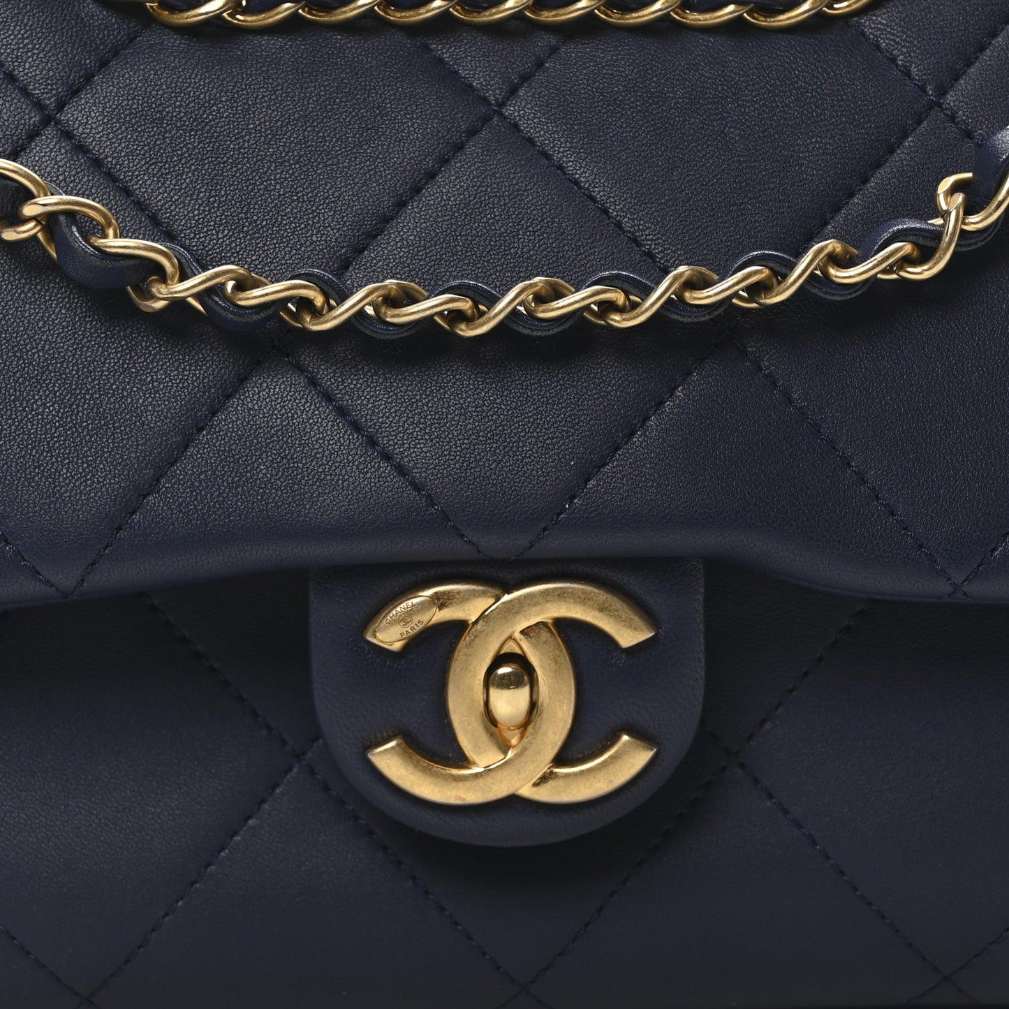 Lambskin A Real Catch Flap Bag Navy Blue